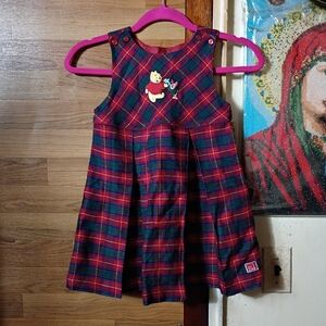 Vintage Disney Store Plaid Winnie The Pooh & Piglet Embroidered Dress Size 4/5